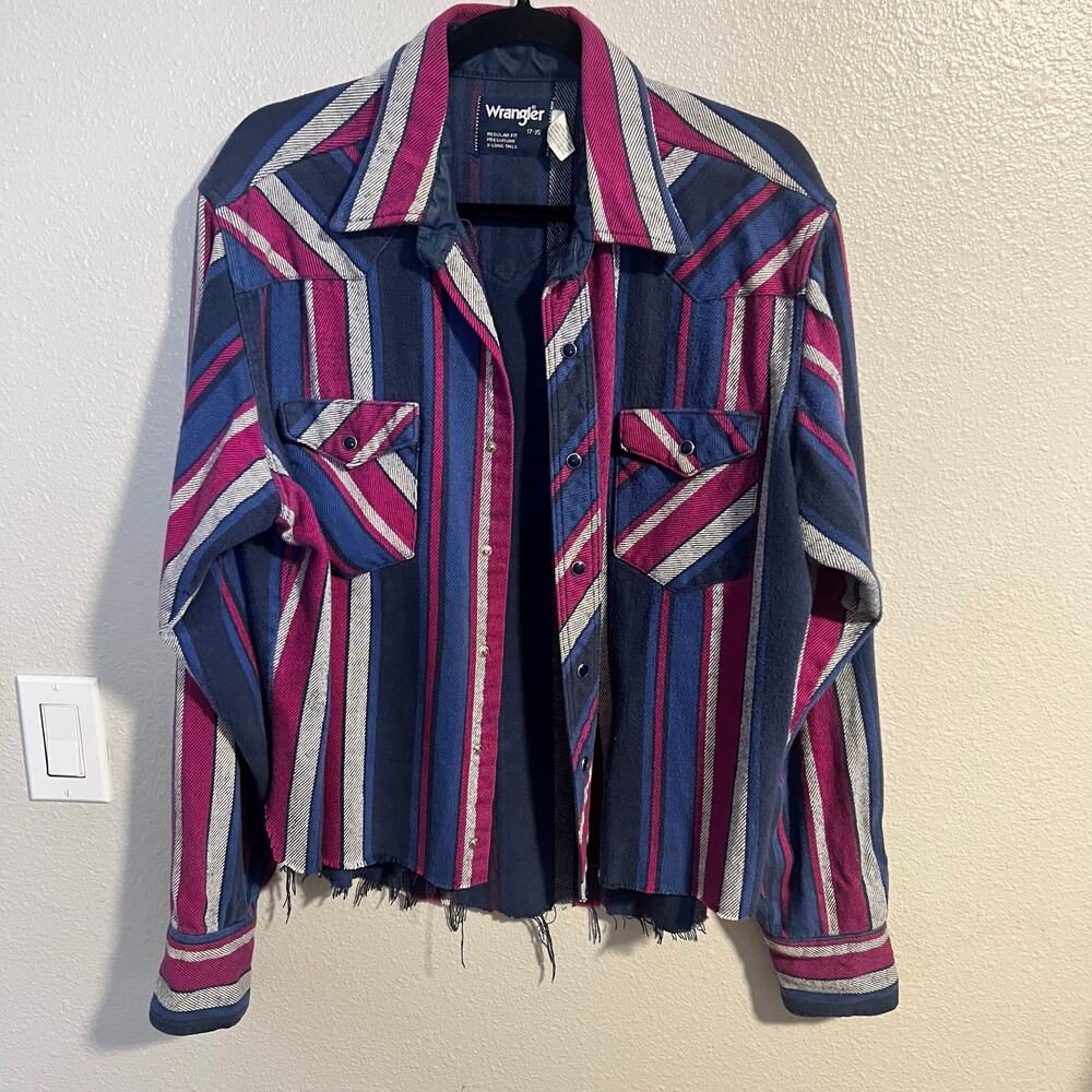 Vintage Wrangler Pearl Snap Flannel Shirt Size 17/35 XL